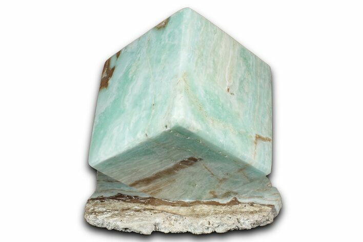 Polished Blue Caribbean Calcite Cube with Base - Pakistan #338313